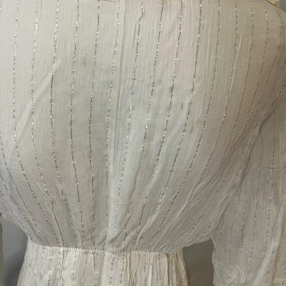 CYN White Boho Tassel Dress Coverup Top with silver shine detail